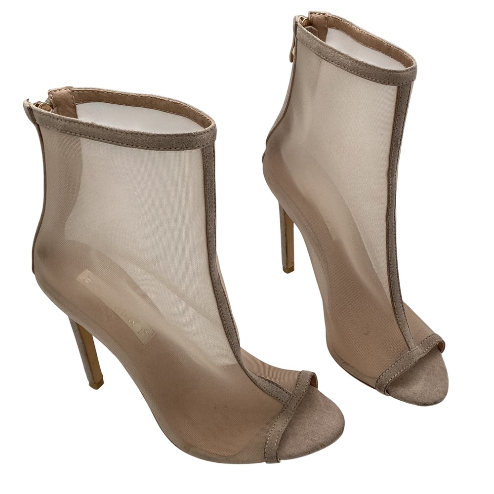 Billini Paloma Taupe Mesh Peep Toe Ankle Boots Stiletto Heels Womens 7